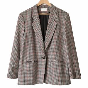 Pendleton Houndstooth One Button Blazer w/ Pockets Size 14 Vintage Made in USA